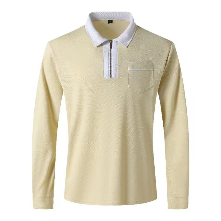 Herren Langarm-Poloshirt mit Halbzip, Kontrastkragen & Brusttasche Drune