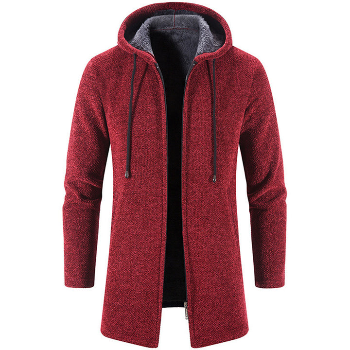 Herren Lang geschnittener Kapuzen‑Strickmantel mit Teddyfutter Drune