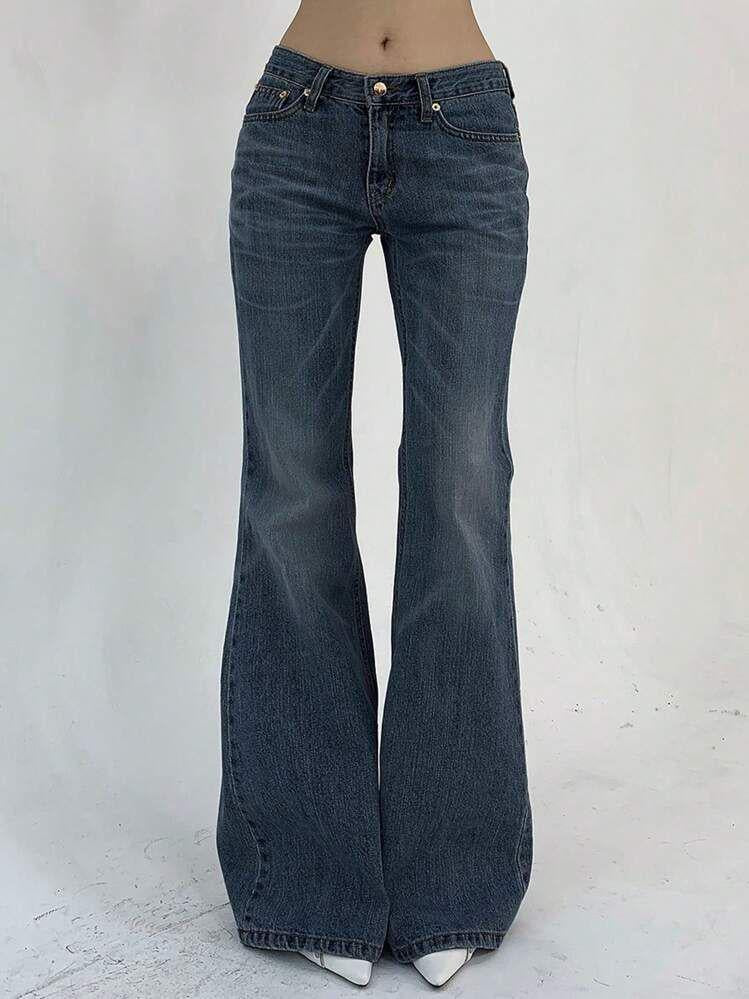 Damen Flared Jeans mit hohem Bund und leichtem Used-Look Drune