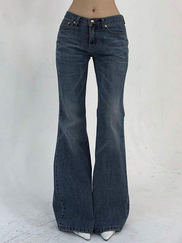 Damen Flared Jeans mit hohem Bund und leichtem Used-Look Drune