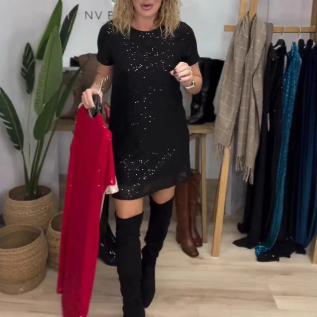 Damen elegantes Partykleid mit funkelndem Paillettenbesatz und modernem Schnitt Drune