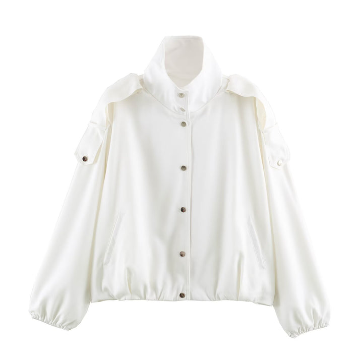 Damen Cropped Blousonjacke mit hohem Stehkragen und Schulterpatten Drune