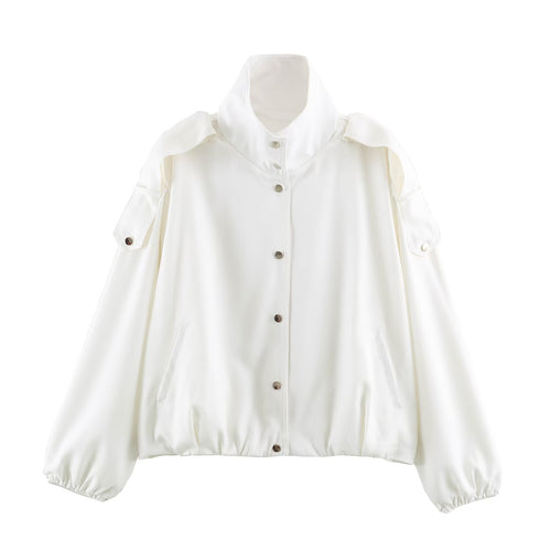 Damen Cropped Blousonjacke mit hohem Stehkragen und Schulterpatten Drune