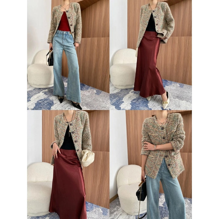 Damen gemütliche Strickjacke mit buntem Mustermix und Knopfdetails Drune