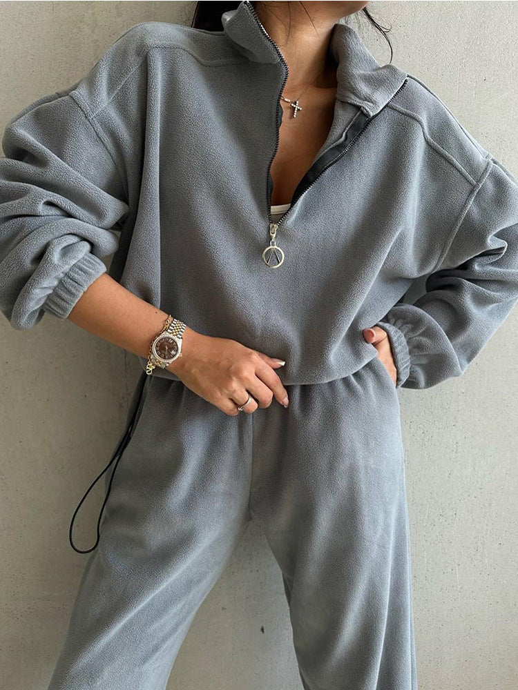 Damen Fleece Trainingsanzug mit hohem Kragen und praktischen Taschen Drune
