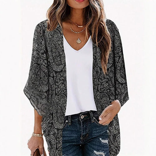 Damen Kimono-Jacke mit trendigem Muster und lockerem Schnitt Drune