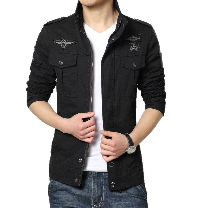 Herren Militärinspirierte Canvas-Fieldjacke mit Mehrfach-Taschen und Stehkragen Drune
