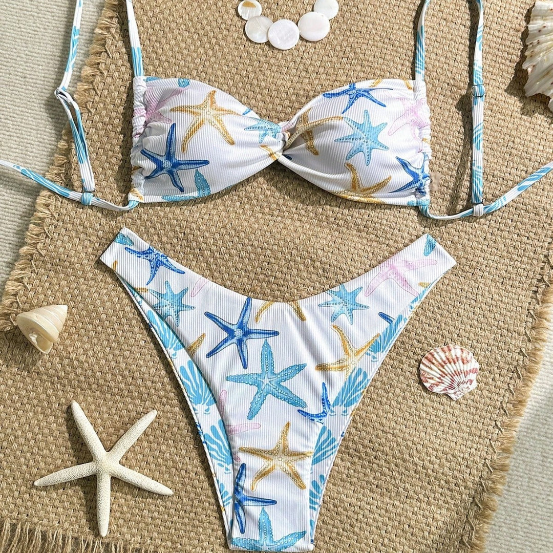Damen Triangel-Bikini mit maritimem Sternenmuster und raffinierten Trägern Drune