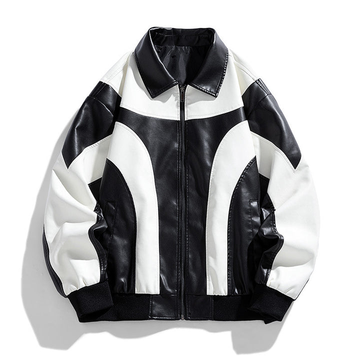 Herren Moderne Lederjacke mit Farbblockdesign Drune