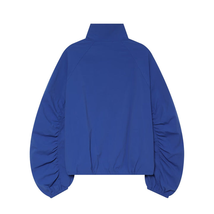 Damen Kurzjacke mit Stehkragen gerafften Ballonärmeln und Tunnelzugsaum Drune
