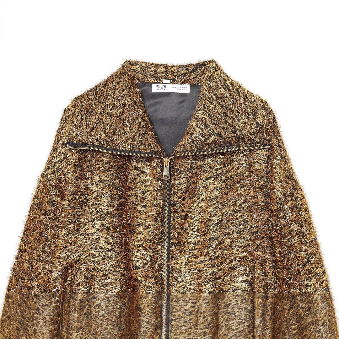 Damen nan kurzer Glitzer‑Teddyblouson mit kastigem Schnitt, Stehkragen und durchgehendem Metallreißverschluss Drune