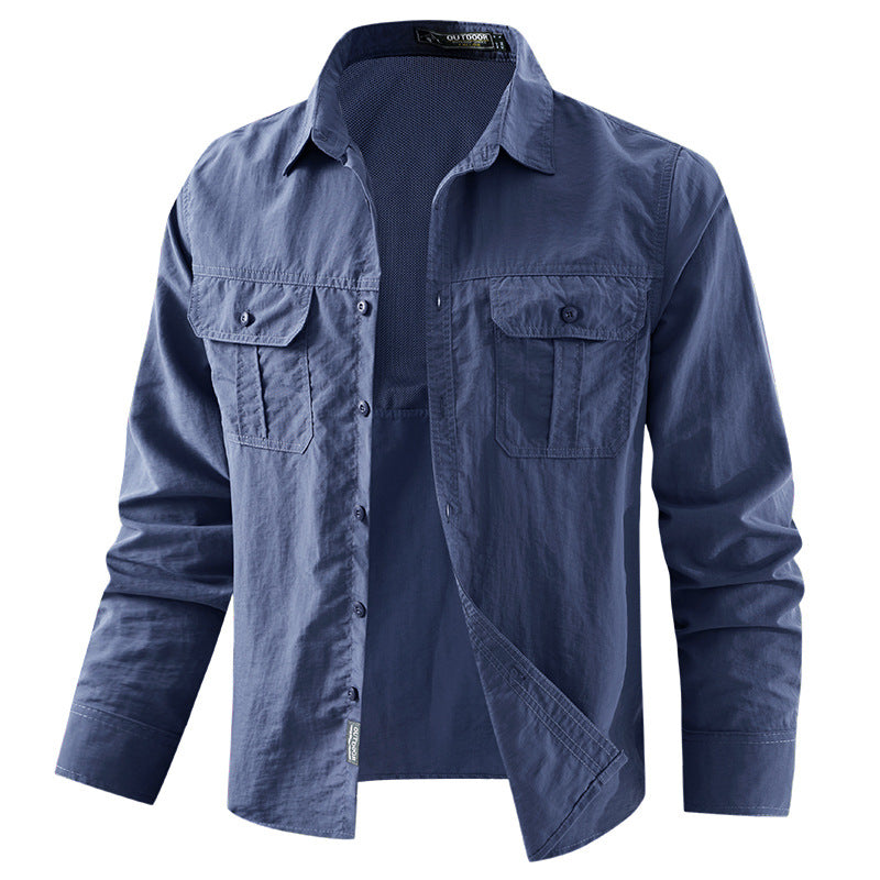 Herren nan leichtes UV-Schutz Outdoor-Hemdjacke mit atmungsaktivem Mesh-Futter, Klappentaschen und schnell trocknender Webstruktur Drune