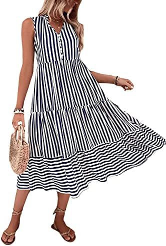 Damen Midikleid mit gestreiftem Design und Knopfleiste Drune