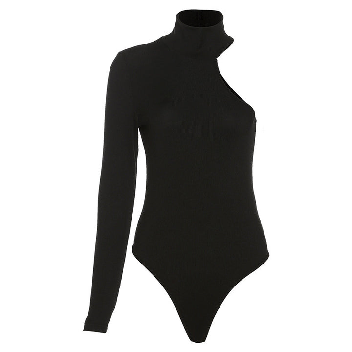 Damen Elegantes Einarmiges Bodysuit mit Stehkragen Drune