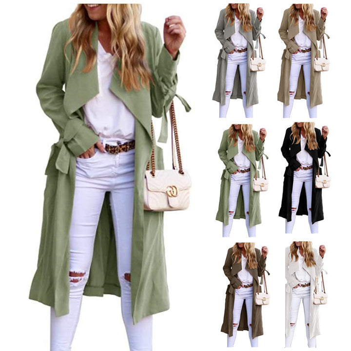 Damen Chic Trenchcoat mit Bindegürtel und fließendem Schnitt Drune