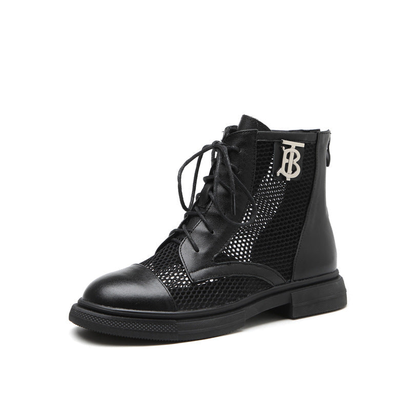 Damen Luftige Schnürstiefeletten aus Mesh und Leder Drune