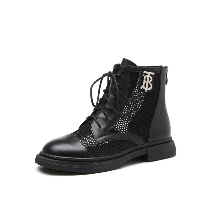 Damen Luftige Schnürstiefeletten aus Mesh und Leder Drune
