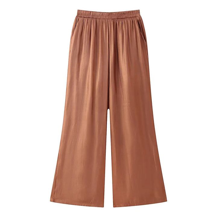 Damen nan seidiges Zweiteiler-Set mit Hemdbluse, Taillenband und weitem Palazzo-Hose Drune