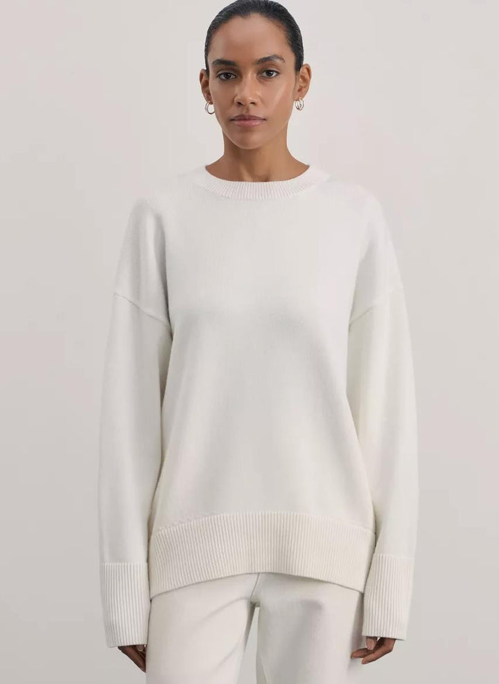 Damen Bequemer und eleganter Strickpullover mit überschnittenen Schultern und Rippenbündchen Drune