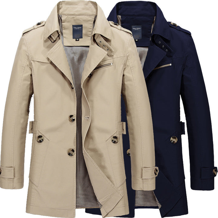 Herren nan legerer Baumwoll-Blazer mit Knopfleiste, aufgesetzten Taschen und gestreiftem Innenfutter Drune
