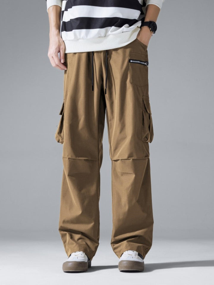 Herren Baggy‑Utility‑Cargohose mit Mehrfachtaschen, verstärkten Knieeinsätzen & Kordelbund Drune