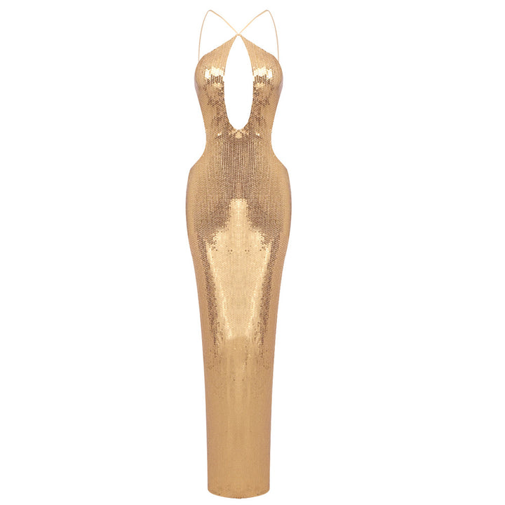 Damen Elegantes Abendkleid mit tiefem V-Ausschnitt und schimmerndem Material Drune