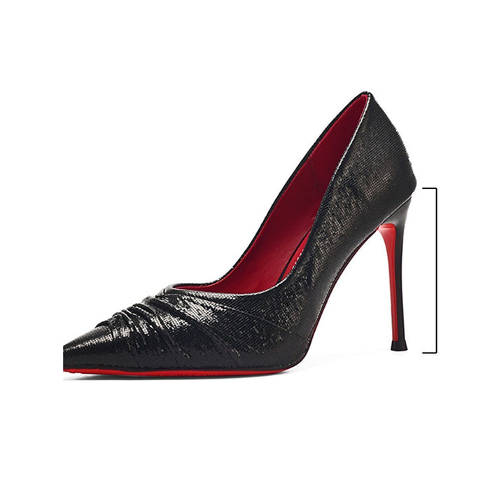 Damen Spitz zulaufende Metallic‑Pumps mit gerafftem Vamp und schmalem Stiletto Drune