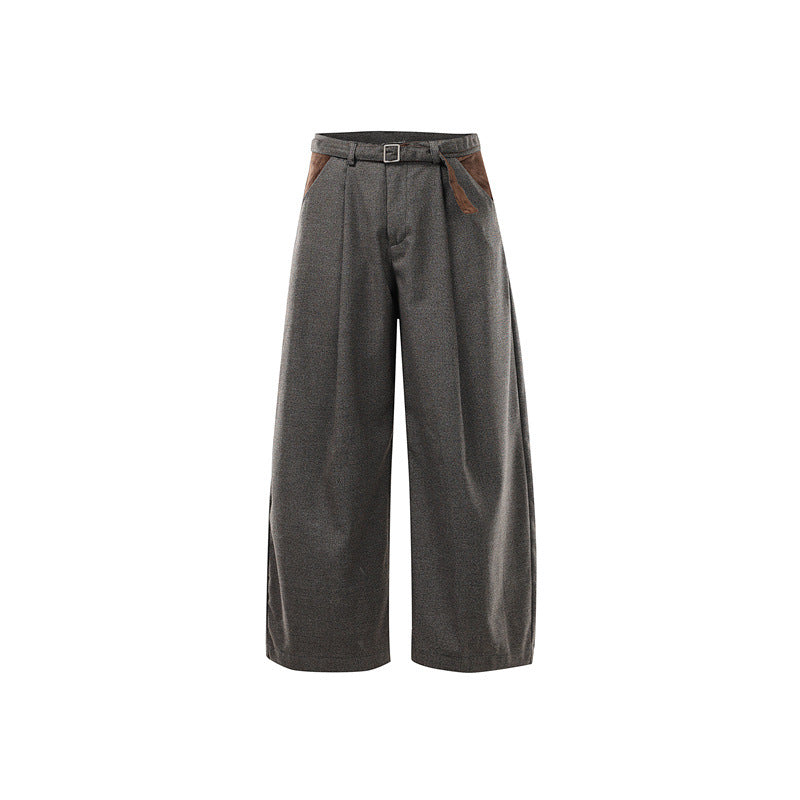 Damen Weite High Waist Culotte-Hose mit Gürtel und Kontrasttaschen Drune