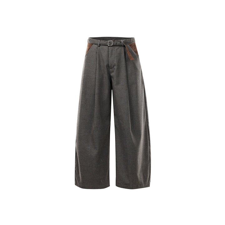 Damen Weite High Waist Culotte-Hose mit Gürtel und Kontrasttaschen Drune
