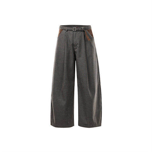 Damen Weite High Waist Culotte-Hose mit Gürtel und Kontrasttaschen Drune