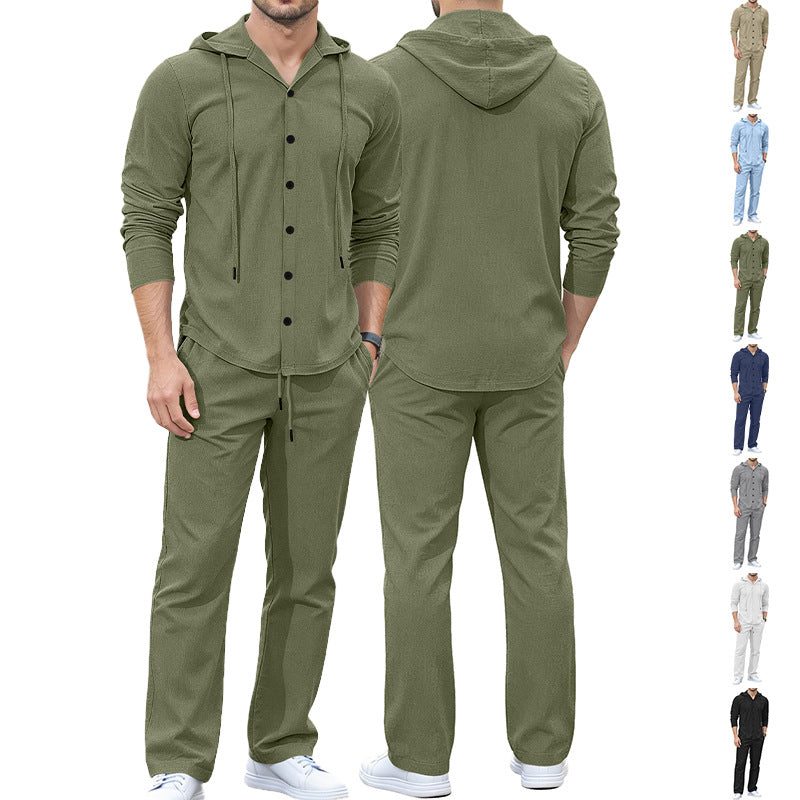 Herren Lässiges Knopf‑Hoodie Lounge‑Set aus Jersey mit Kordelzug und Komfort‑Jogger Drune