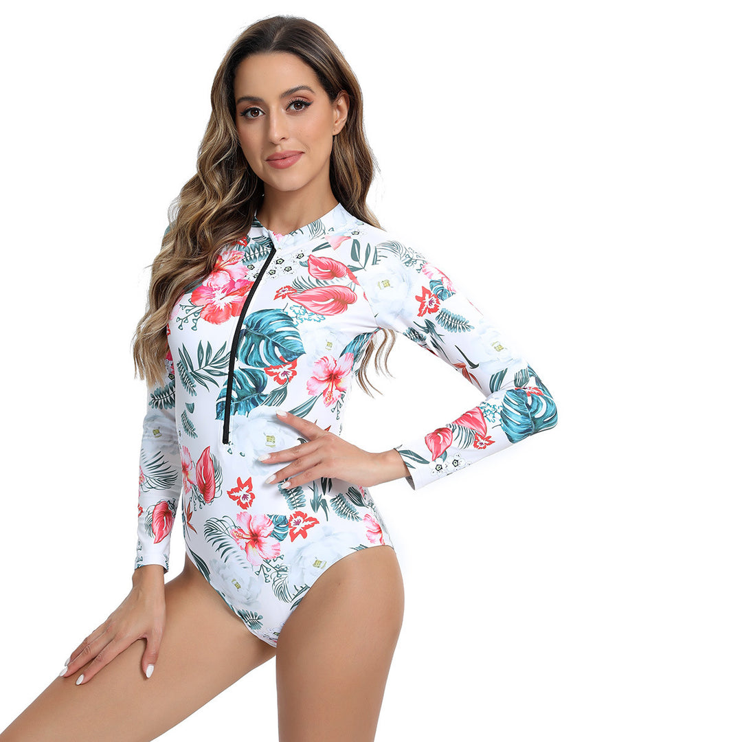 Damen Langarm Schwimmanzug mit Reißverschluss und modernem Marmor-Design Drune