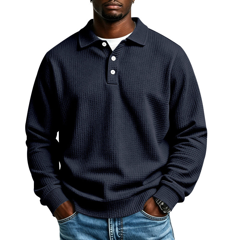 Herren Waffelstrick-Poloshirt mit Knopfleiste und Rippbündchen Drune