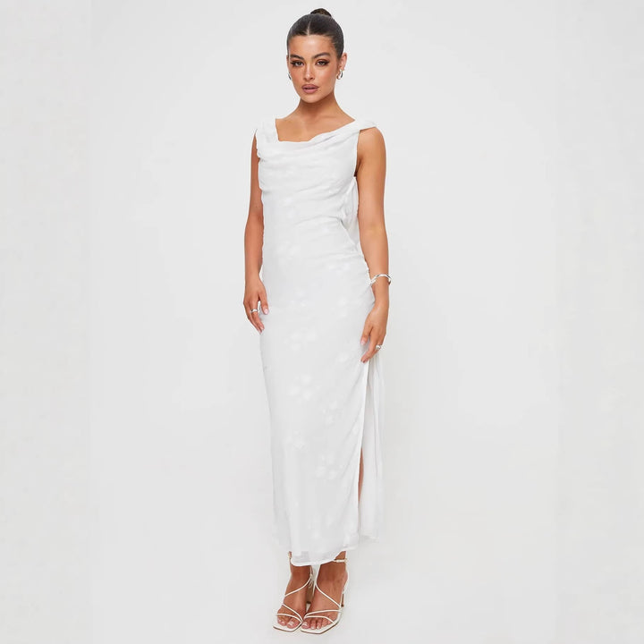 Damen Elegantes Maxi-Kleid mit fließendem Stoff und seitlichem Schlitz Drune