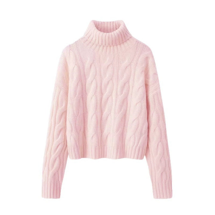 Damen Kurzgeschnittener Zopfmuster‑Turtleneckpullover mit kastiger Silhouette Drune