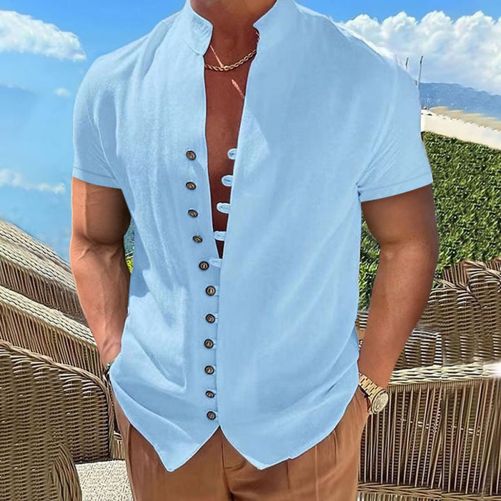 Herren lässiges Kurzarmhemd mit angesagtem Knopfdesign Drune