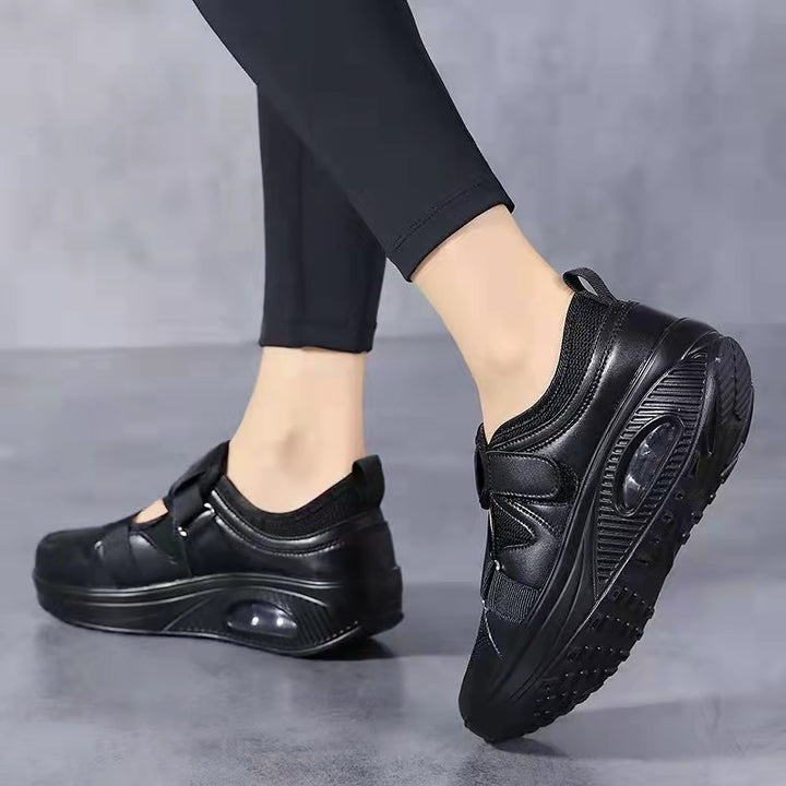 Damen Sportive Plateausneaker mit Luftkammer, Strick‑Mesh und Klettkreuzriemen Drune