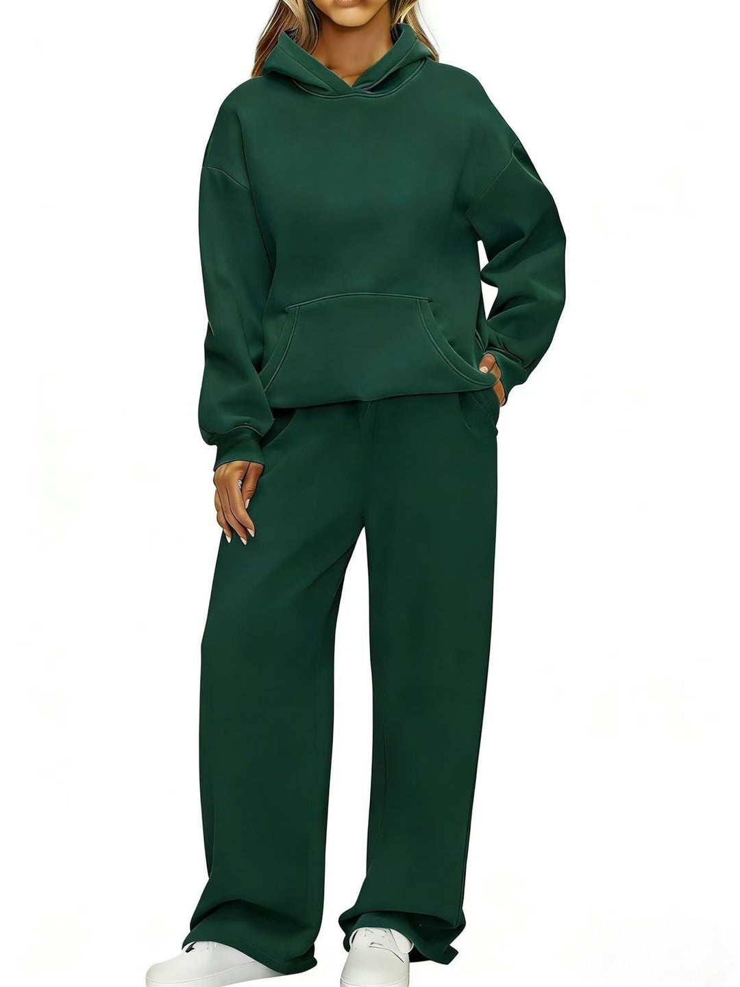 Damen nan Cozy-Loungewear-Set mit oversized Kapuzenpullover, Kängurutasche und weiten Palazzo-Jogginghose Drune