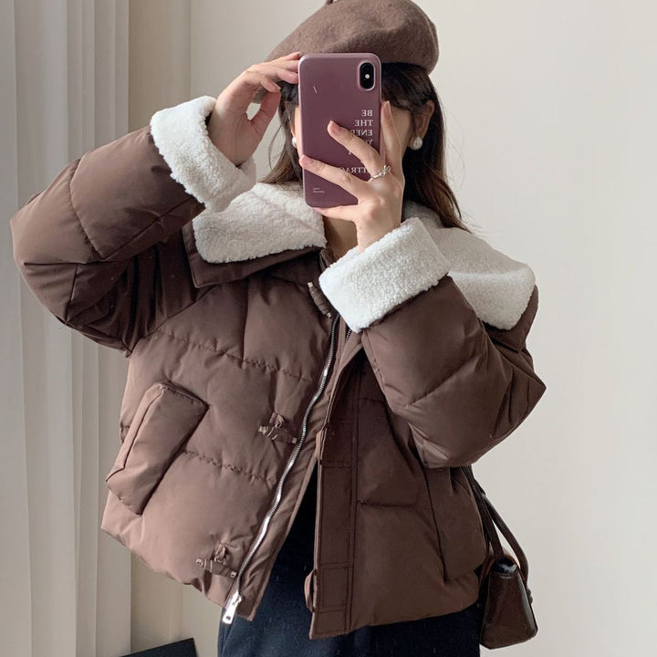 Damen Kuschelige Daunenjacke mit abnehmbarem Teddykragen Drune