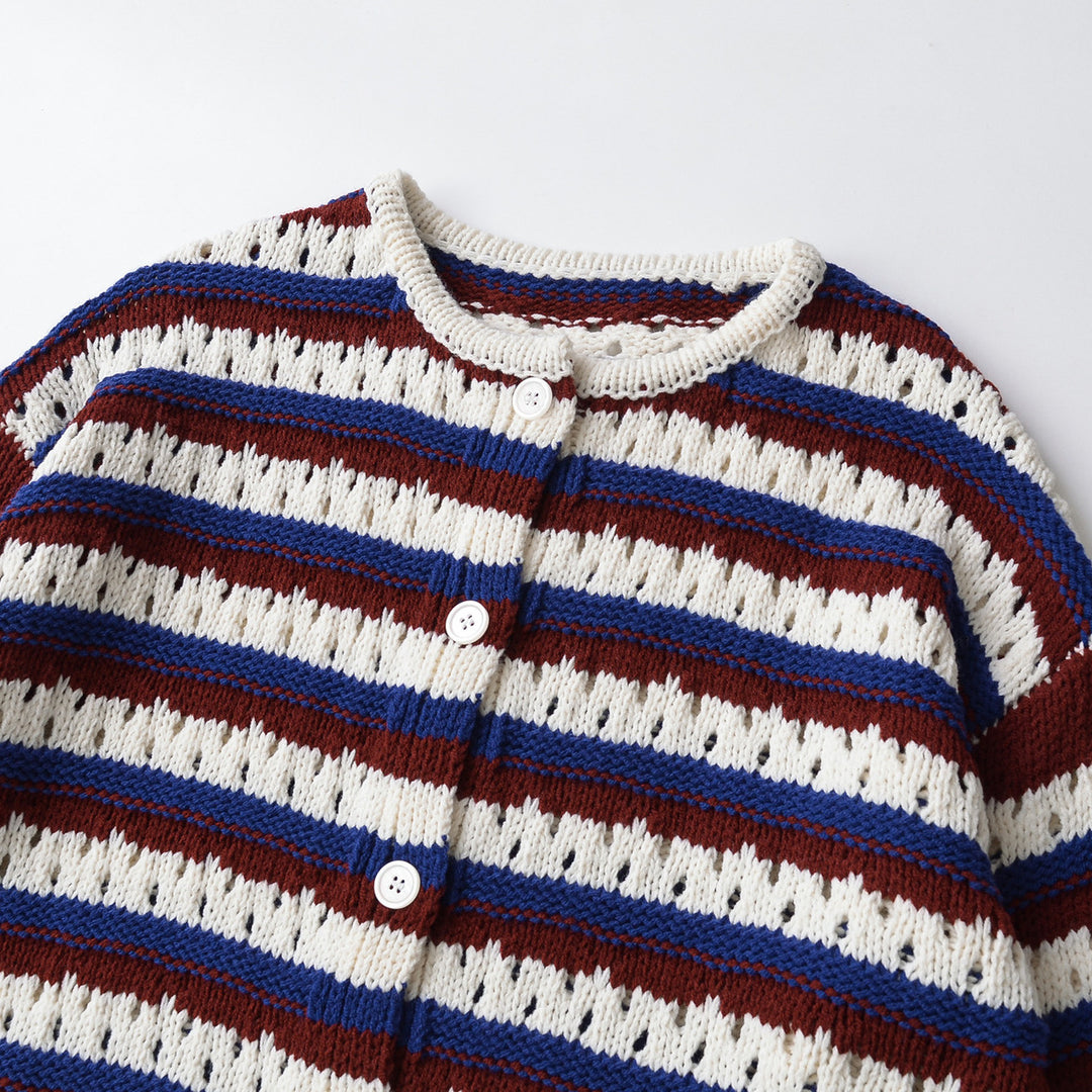 Damen Gestrickte Cropped‑Strickjacke mit Lochmuster und Knopfleiste Drune
