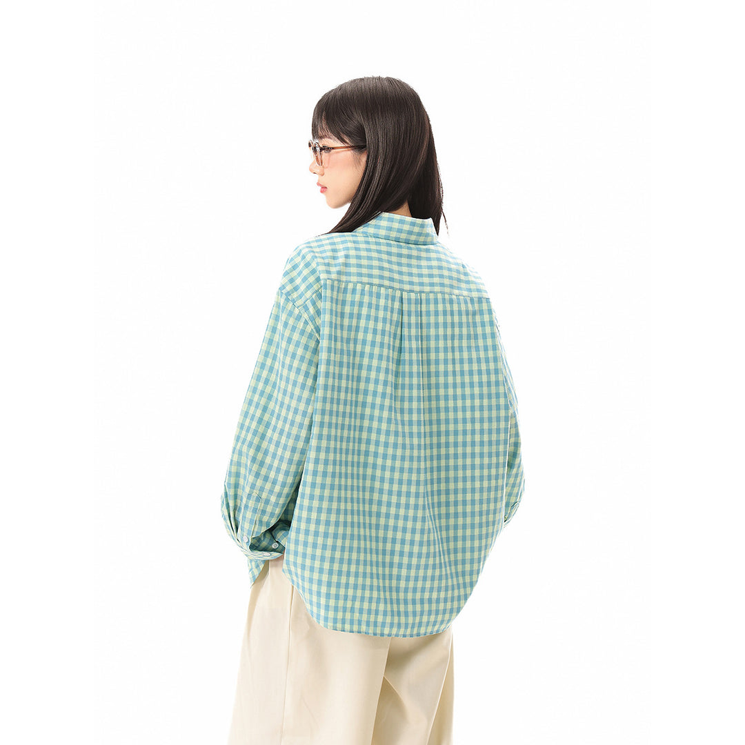 Damen Oversize‑Hemdbluse im Gingham‑Karo mit Brusttasche Drune