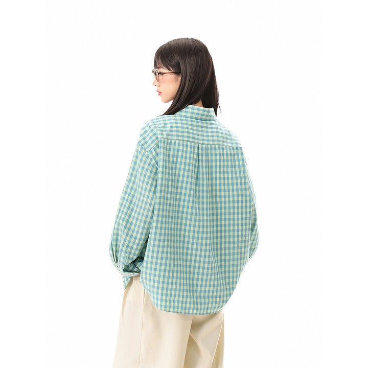 Damen Oversize‑Hemdbluse im Gingham‑Karo mit Brusttasche Drune