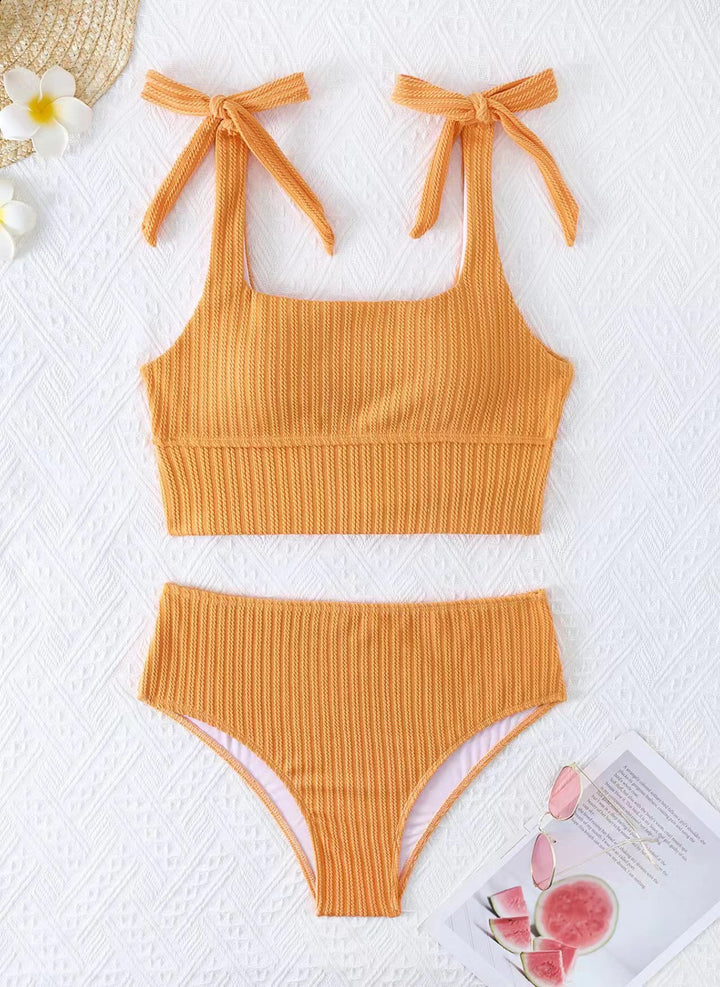 Damen Bikini-Set mit trendigem Rippdesign und verstellbaren Bindeträgern Drune