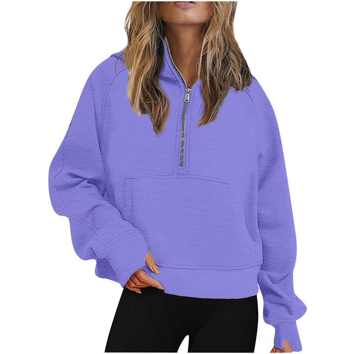 Damen Oversize Halb-Zip Kapuzenpullover mit Kängurutasche & Daumenloch Drune