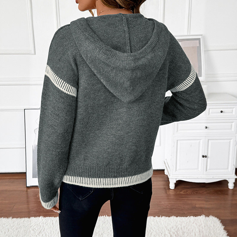 Damen Modischer Pullover mit Reißverschluss und Kapuze Drune
