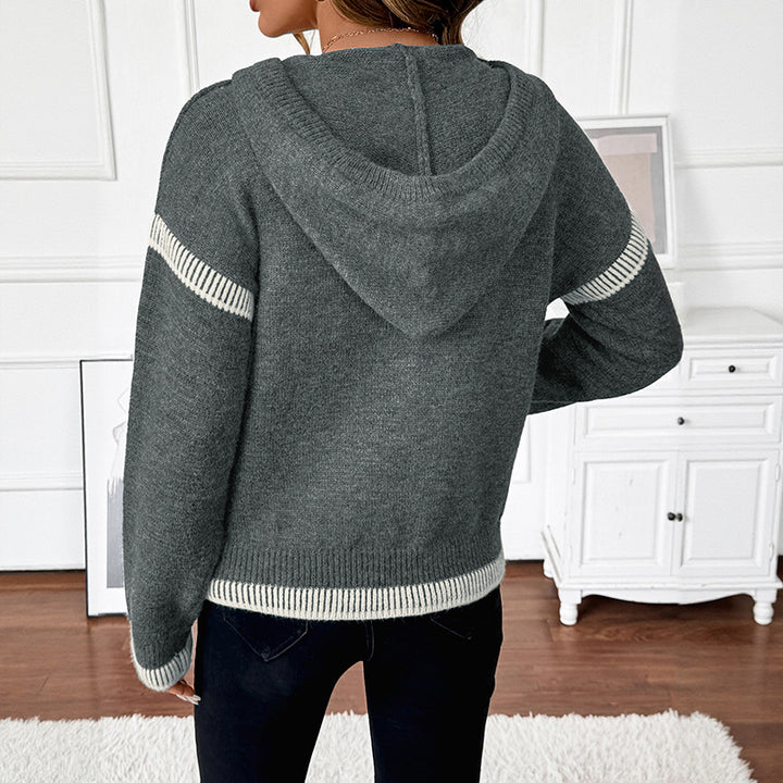 Damen Modischer Pullover mit Reißverschluss und Kapuze Drune