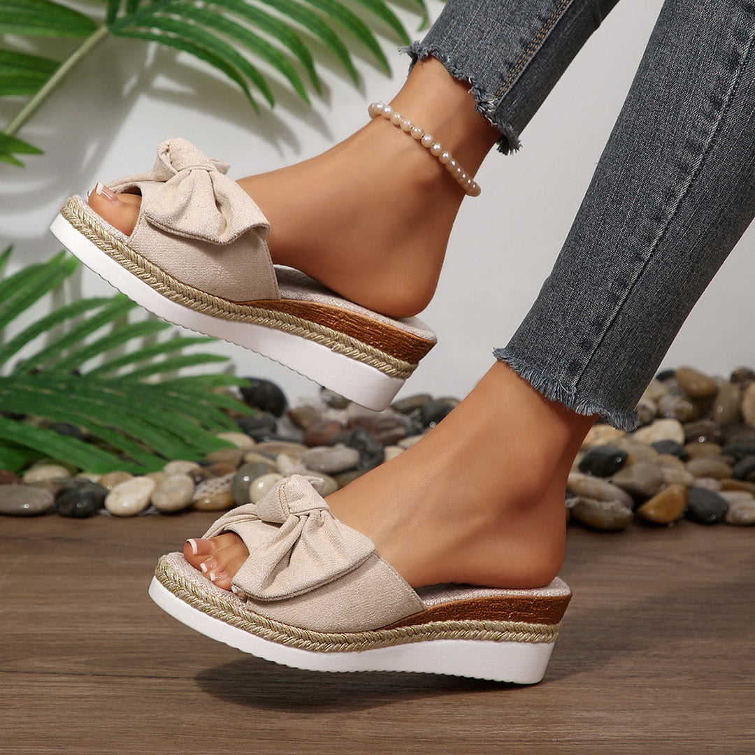 Damen Komfortable Wedge-Pantoletten mit modernen Schleifen und Jute-Detail Drune