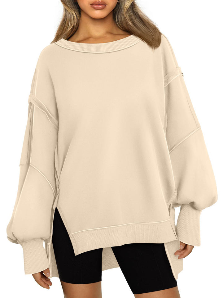 Damen Weiches Longline-Sweatshirt mit Ballonärmeln, seitlichen Schlitzen und geripptem Saum Drune