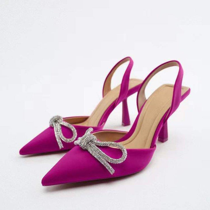 Damen elegante Slingback-Pumps mit glitzernden Schleifen-Details Drune
