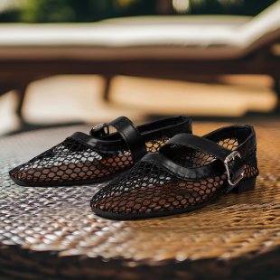 Damen Netzhäusliche Ballerinas mit modischer Schnallenverzierung Drune